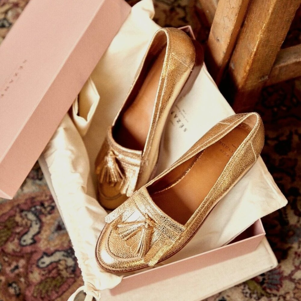 Sezane Lisa gold loafers 40